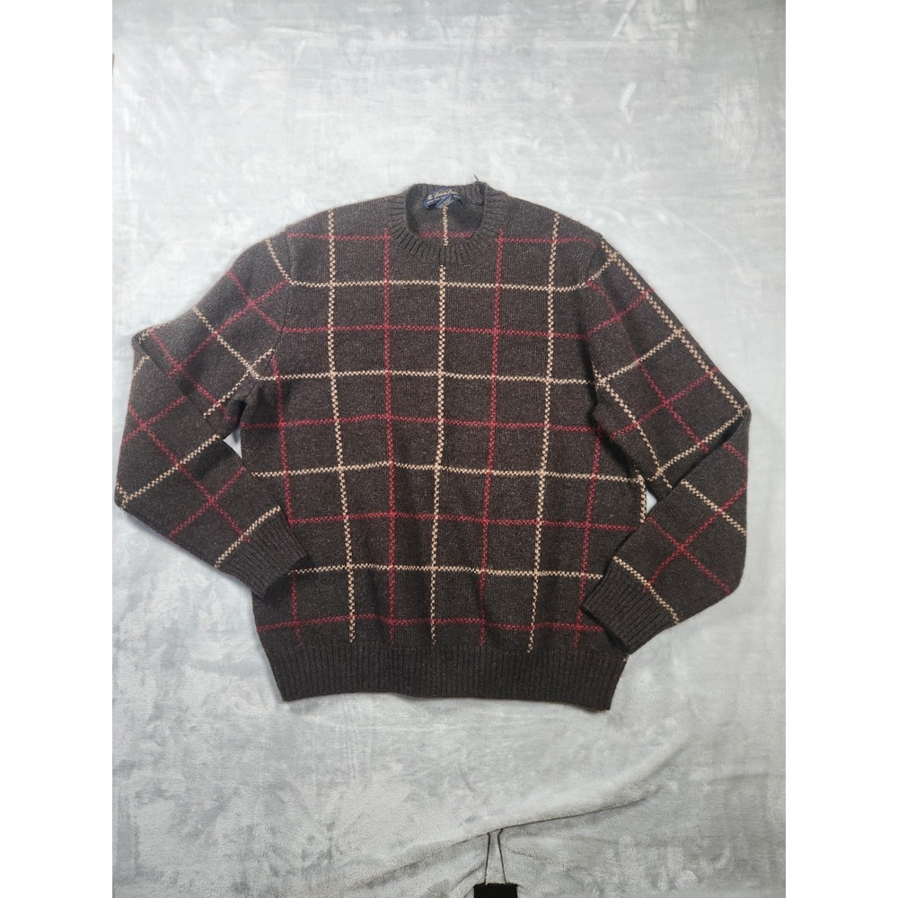 Brooks Brother Extra Fine Italian Lambswool Crew‎ Neck Brown Sweater L